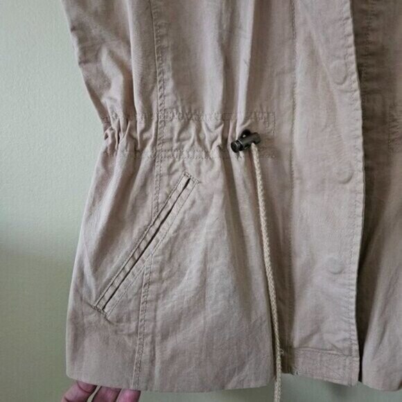 Papaya Vest Womens L Tan Full Zip Studs Pockets Drawstrings Cotton Boho Hippie - Picture 9 of 14